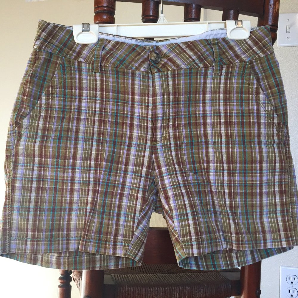 GEORGE & MARTHA – Light Brown Cotton Plaid Shorts, zip front - Sz 12